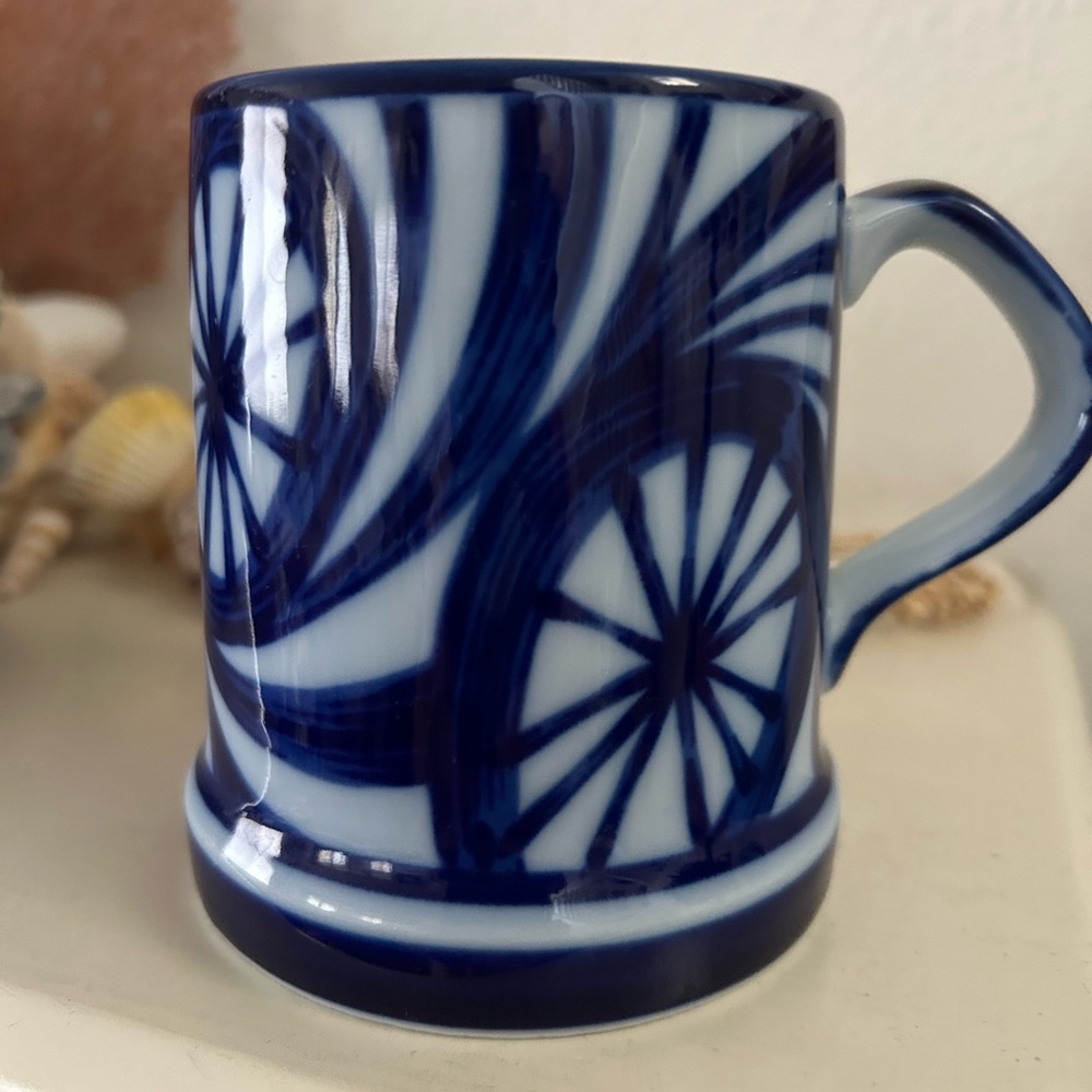Nordic Hand Painted By C. J Peterson Blue and White Mug. Made in Japan